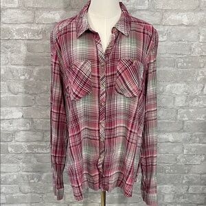 Maurices Pink and White Plaid Button-Down Shirt